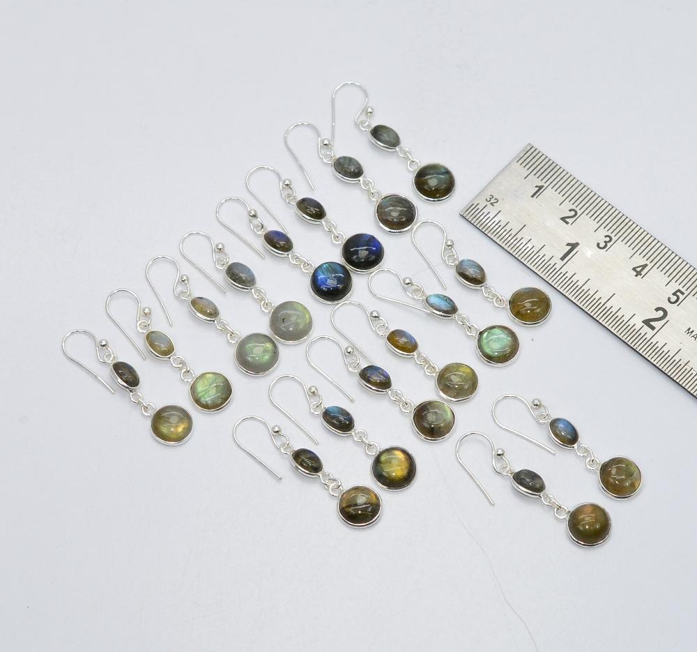 WHOLESALE 8PR 925 SOLID STERLING SILVER LABRADORITE HOOK EARRING LOT