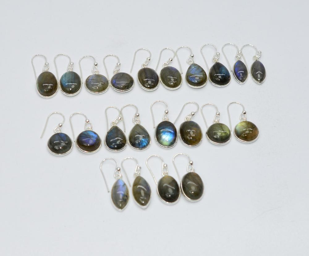 WHOLESALE 11PR 925 SOLID STERLING SILVER LABRADORITE HOOK EARRING LOT