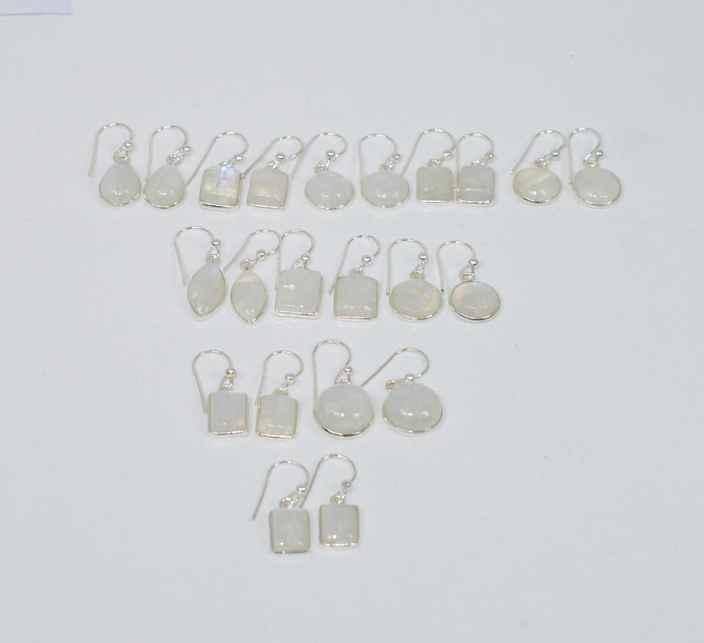 WHOLESALE 11PR 925 SOLID STERLING SILVER WHITE RAINBOW MOONSTONE EARRING LOT