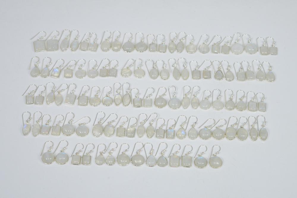 WHOLESALE 51PR 925 SOLID STERLING SILVER WHITE RAINBOW MOONSTONE EARRING LOT
