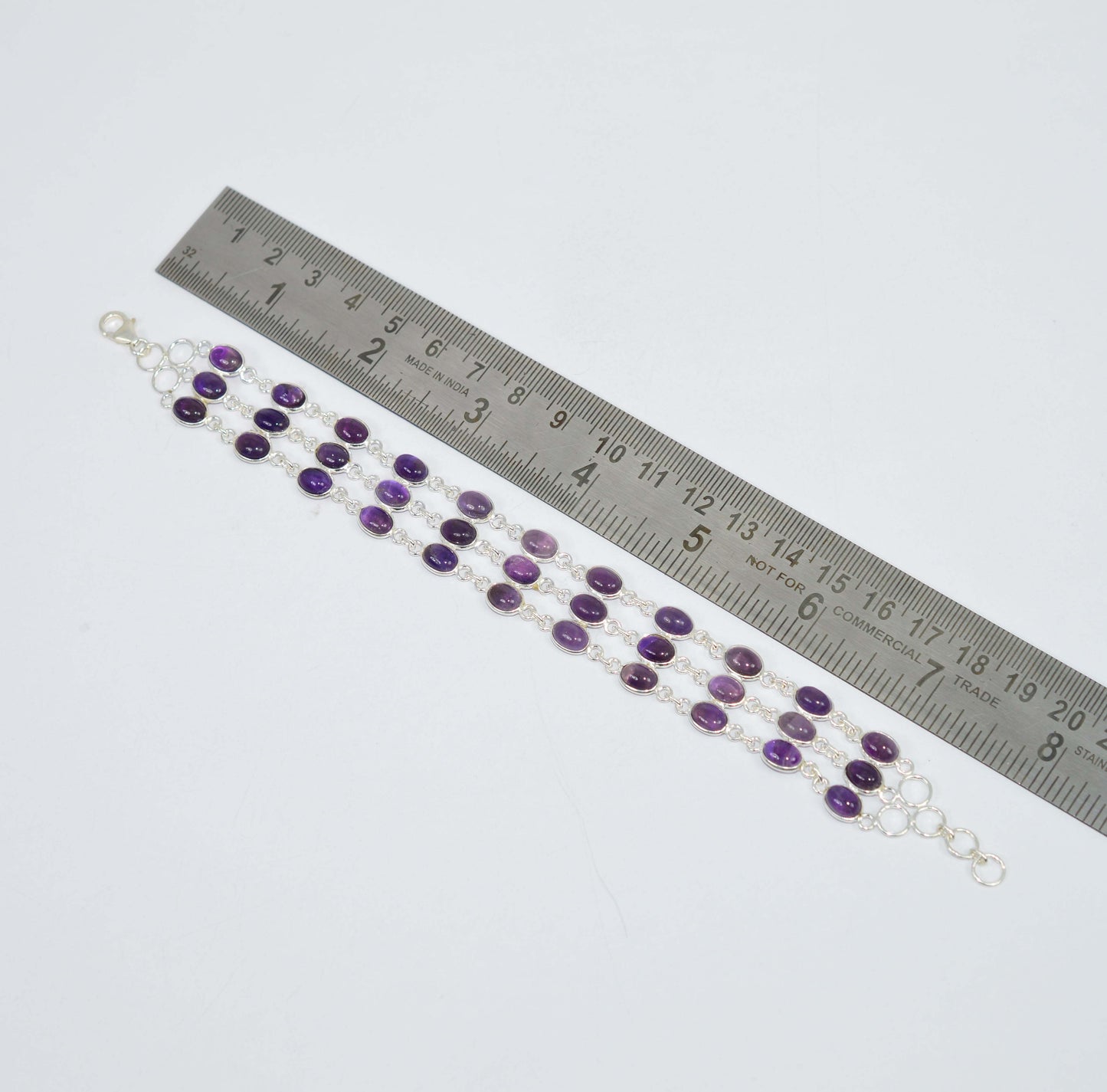 925 SOLID STERLING SILVER PURPLE AMETHYST HANDMADE BRACELET- 8 INCH