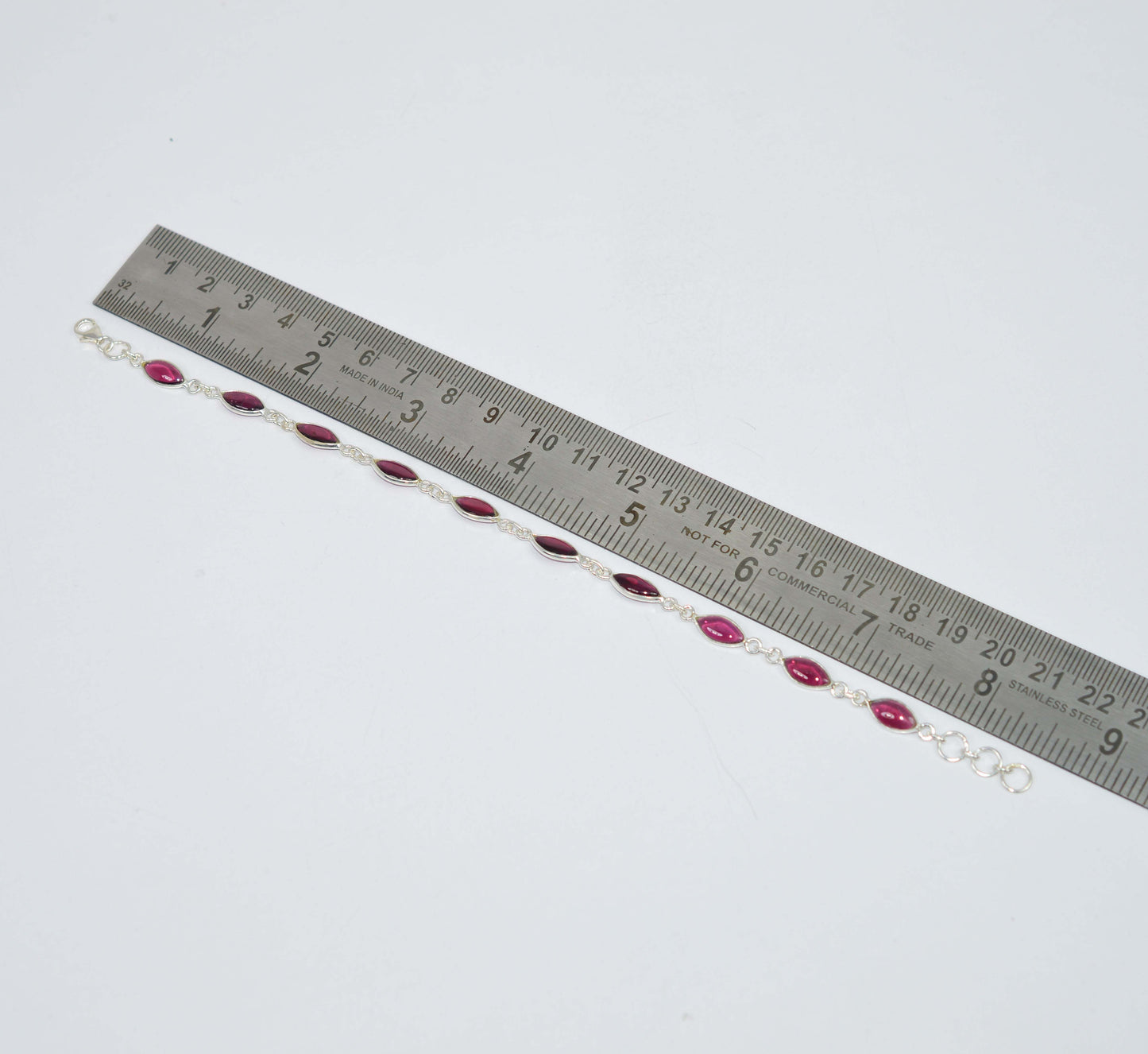 925 SOLID STERLING SILVER RED GARNET HANDMADE BRACELET- 8.5 INCH