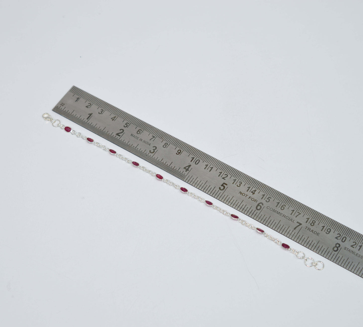 925 SOLID STERLING CUT Simulated Ruby HANDMADE BRACELET- 8 INCH