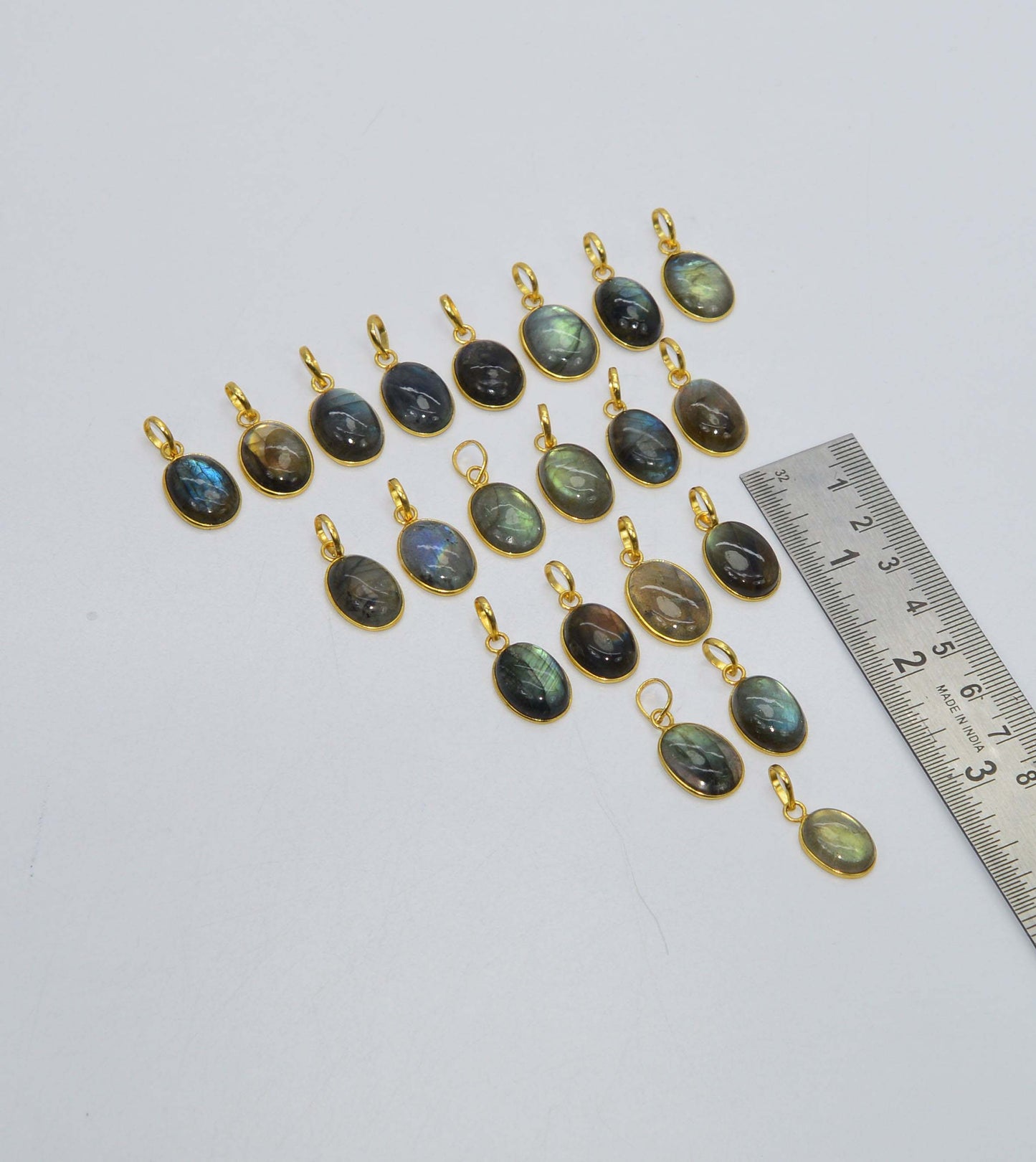 WHOLESALE 21PC 925 SOLID STERLING 24CT GOLD OVERLAY LABRADORITE PENDANT LOT