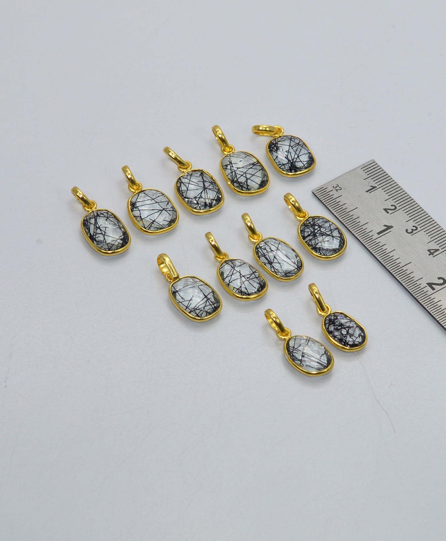 WHOLESALE 11PC 925 SOLID STERLING 24CT GOLD OVERLAY BLACK RUTILE PENDANT LOT