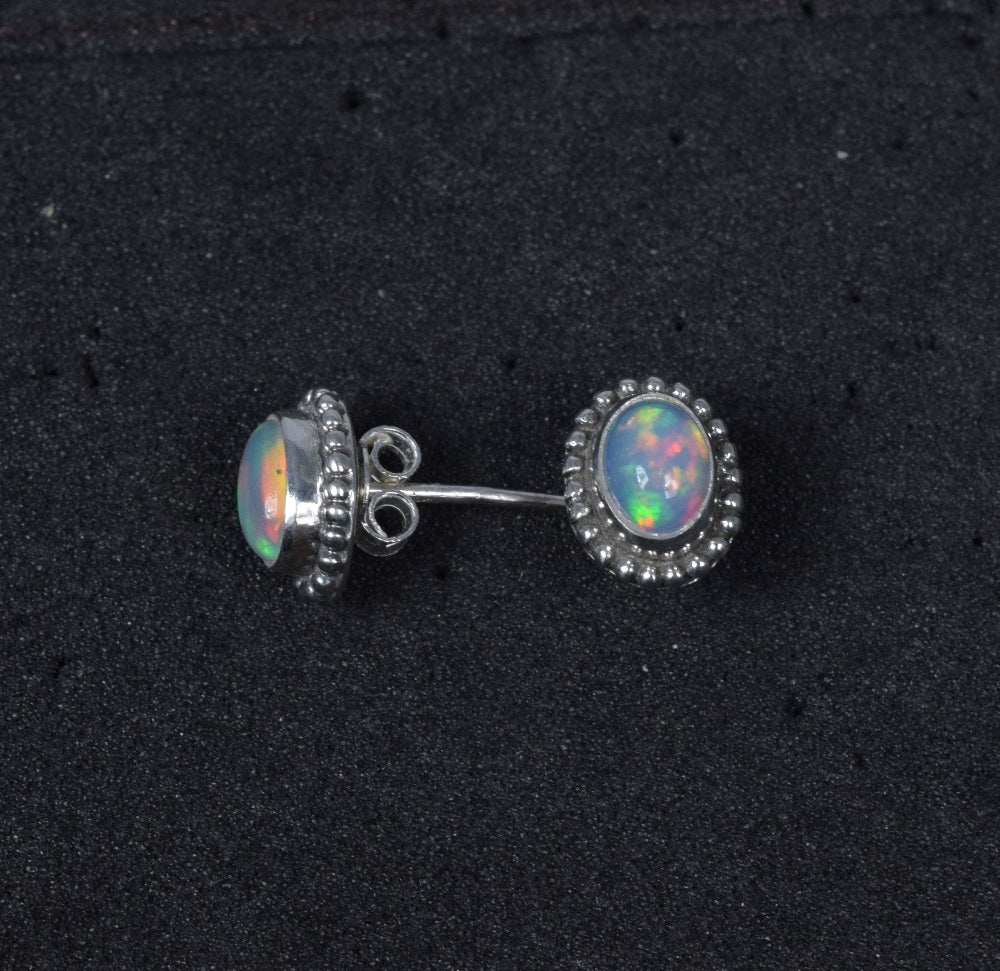 925 Solid Sterling Silver Ethiopian Opal Stud Earring
