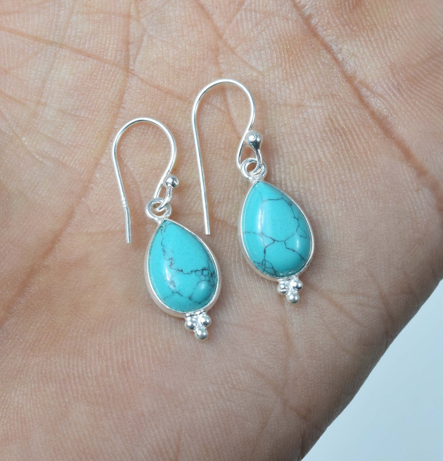 Wholesale 10PR 925 Solid Sterling Silver Blue Turquoise Hook Earring Lot