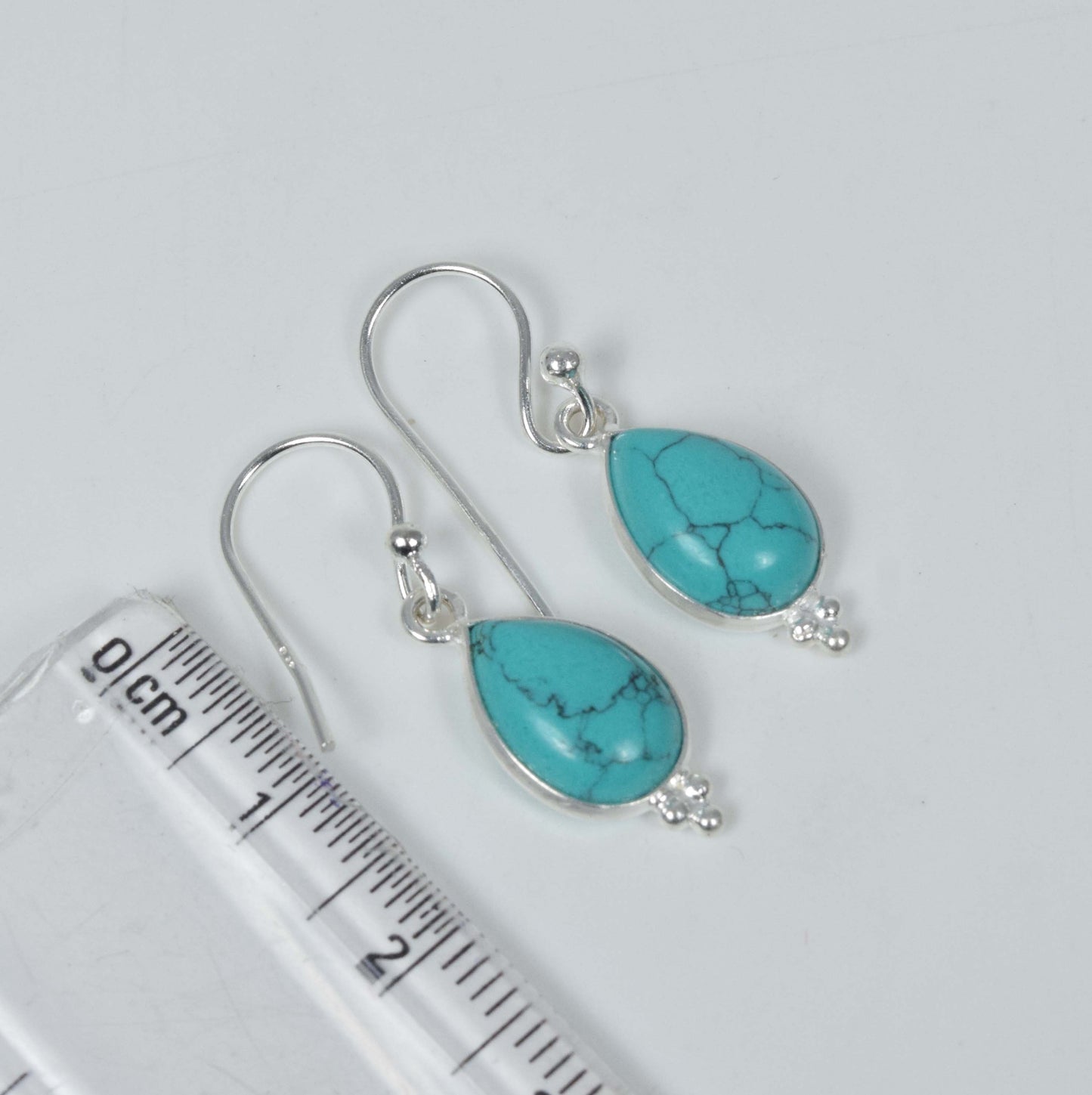 925 Solid Sterling Silver Blue Turquoise Hook Earring-1.2 Inch