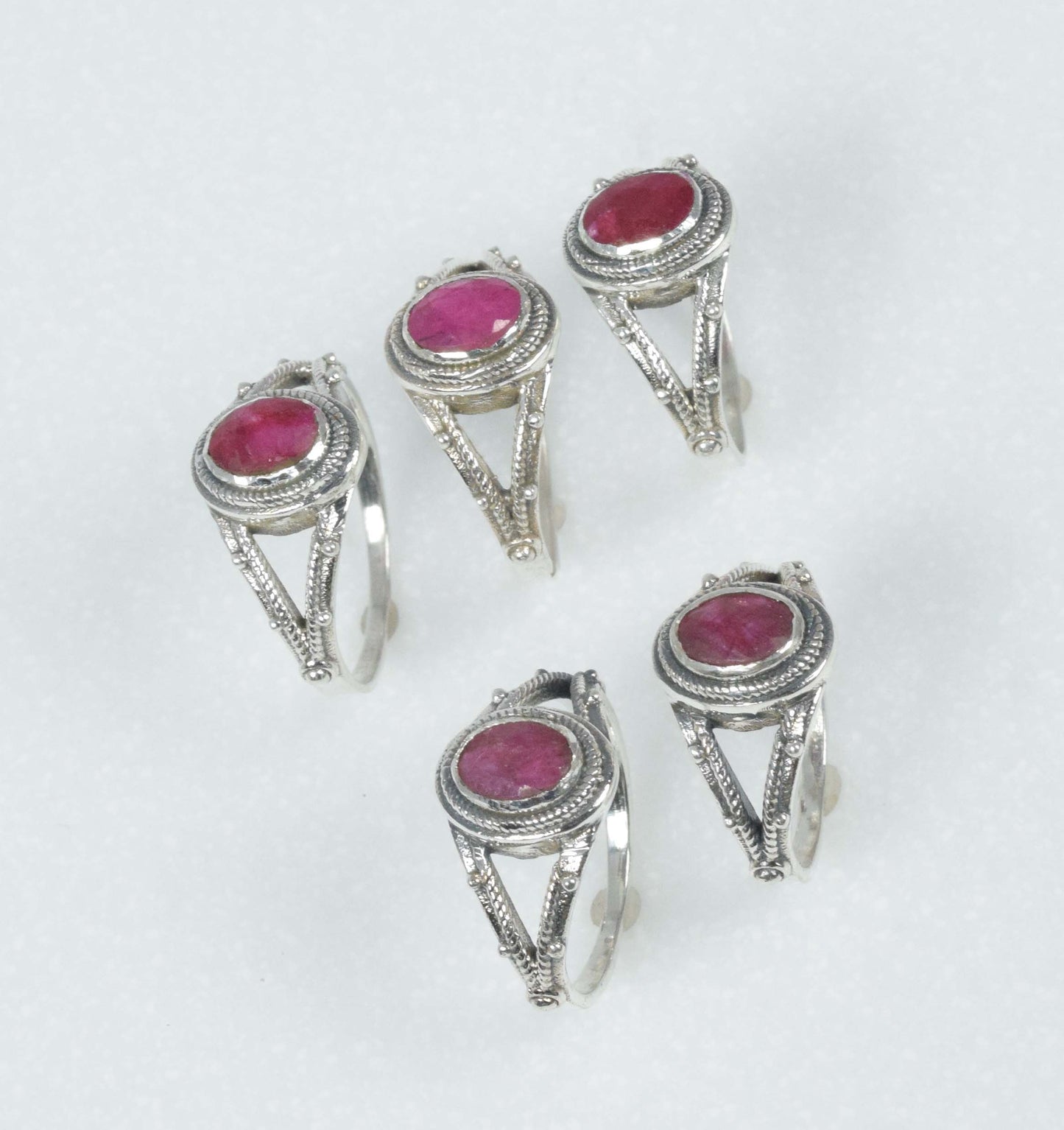 Wholesale 5PC 925 Solid Sterling Silver Simulated Ruby Ring Lot