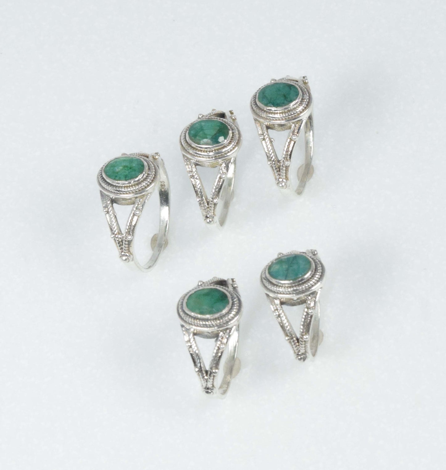 Wholesale 5PC 925 Solid Sterling Silver Simulated Emerald Ring Lot