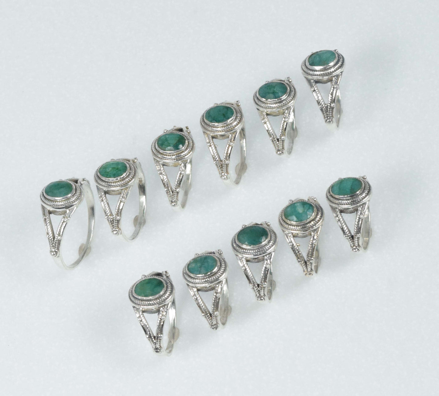 Wholesale 11PC 925 Solid Sterling Silver Simulated Emerald Ring Lot