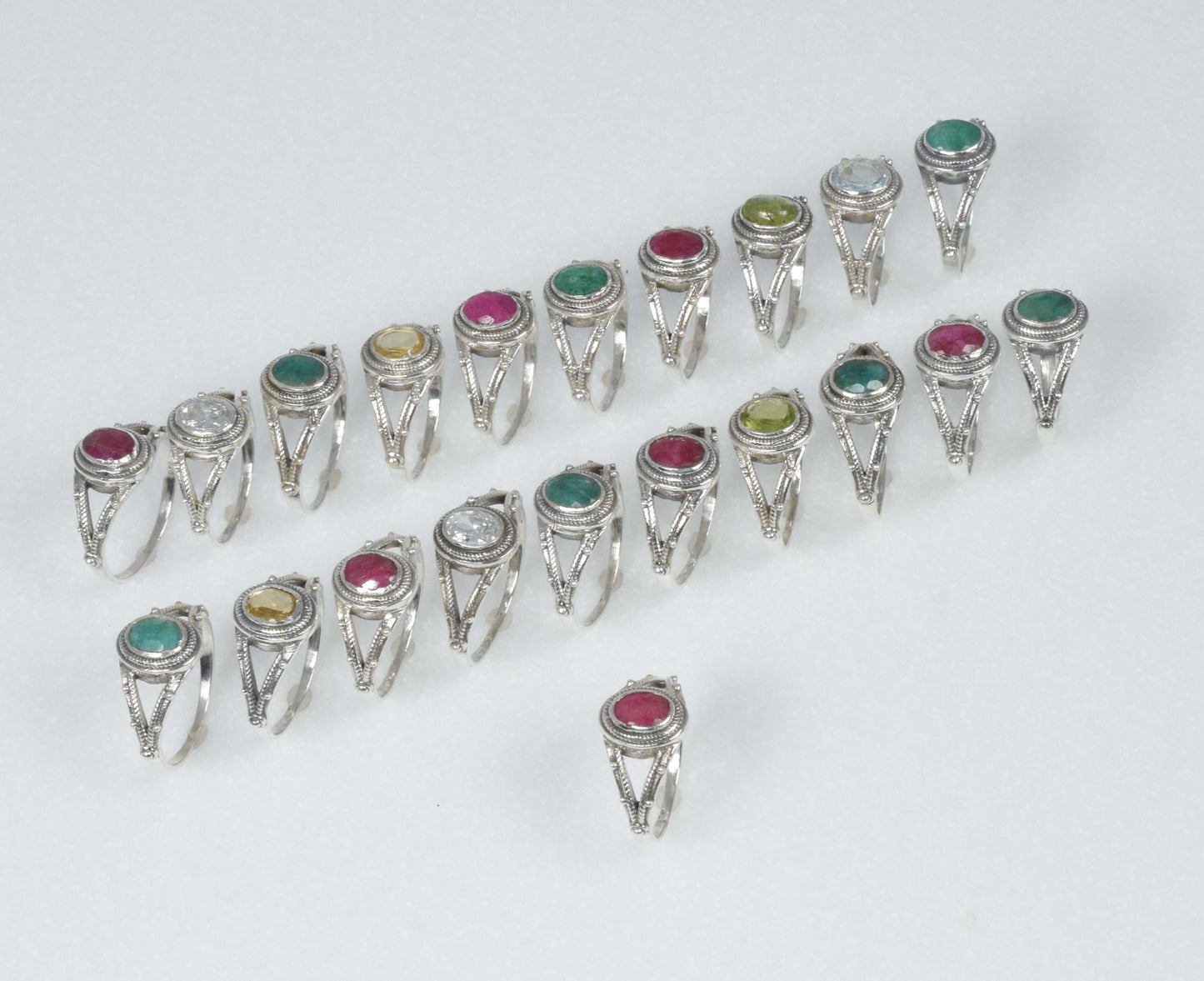 Wholesale 21PC 925 Solid Sterling Silver Simulated Ruby Emerald Ring Lot