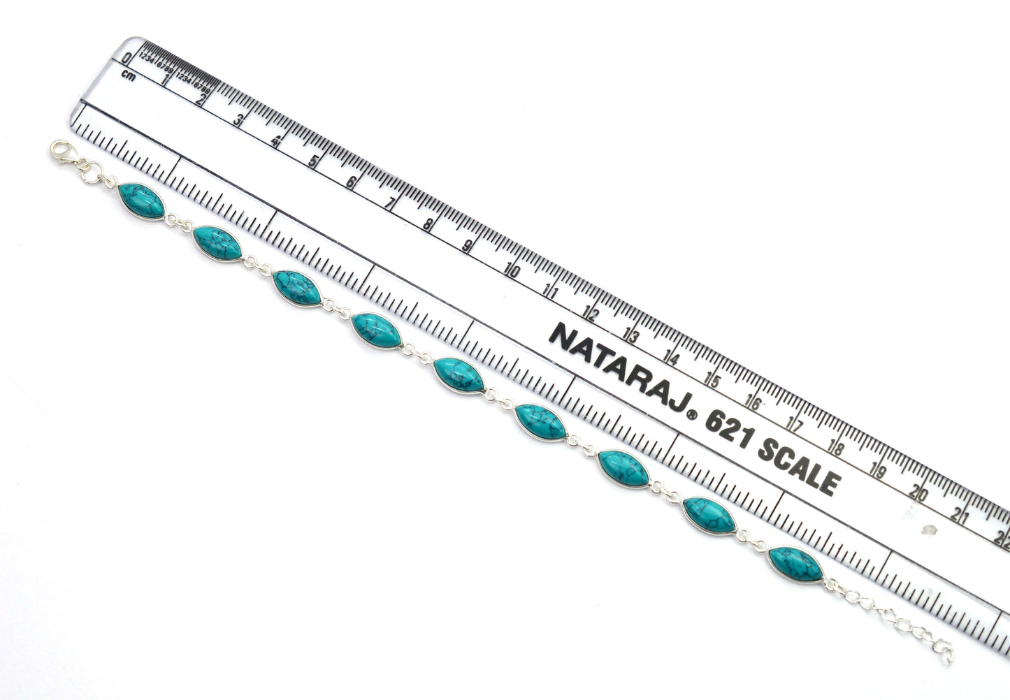 925 SOLID STERLING SILVER BLUE TURQUOISE HANDMADE BRACELET- 9 INCH