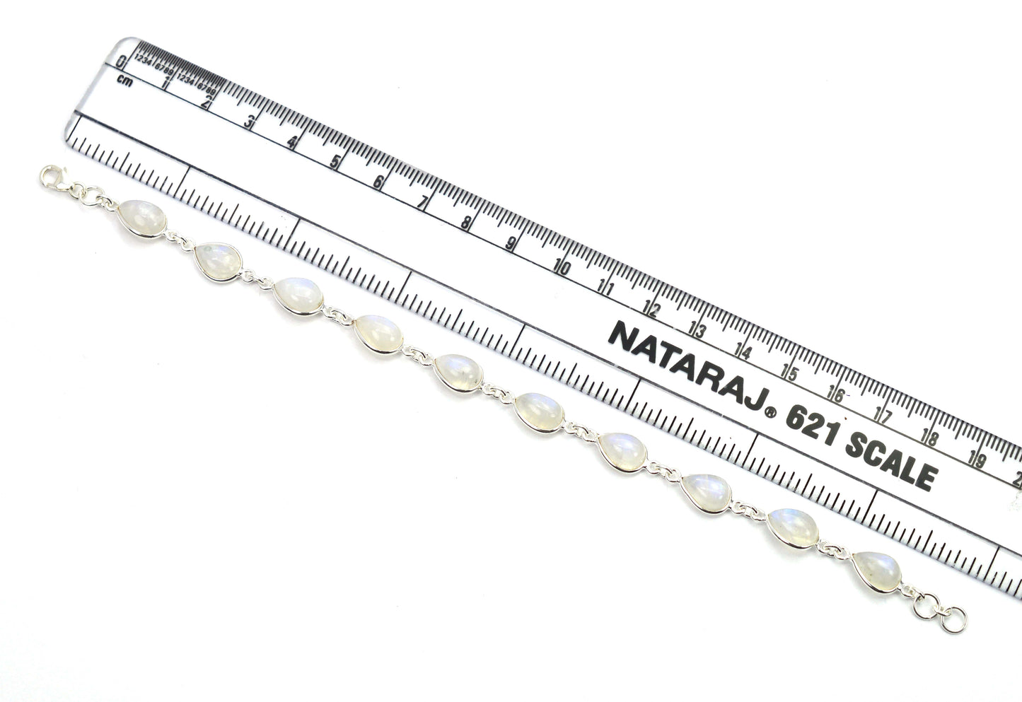 925 SOLID STERLING SILVER WHITE RAINBOW MOONSTONE HANDMADE BRACELET -8 INCH