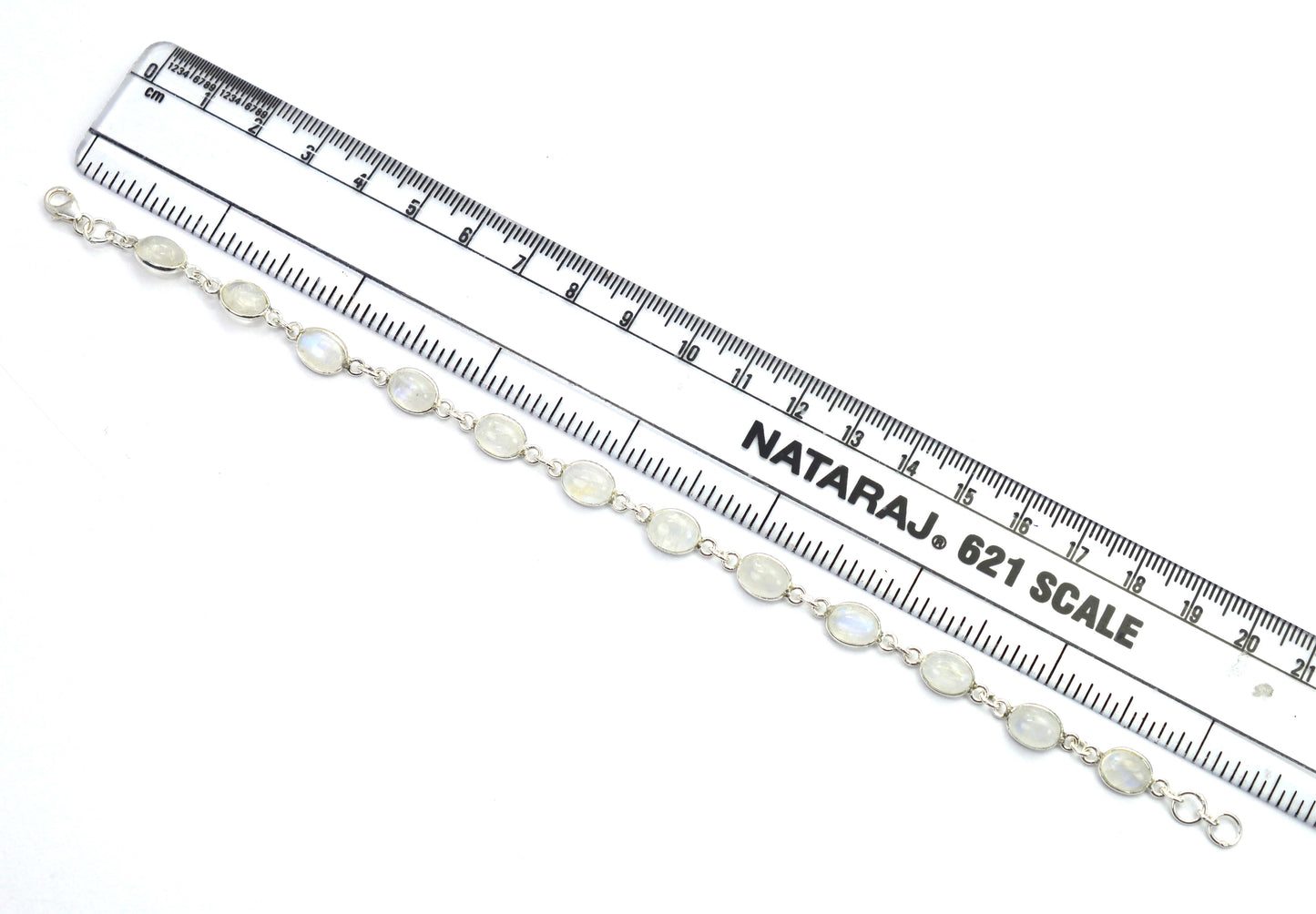 925 SOLID STERLING SILVER WHITE RAINBOW MOONSTONE HANDMADE BRACELET-8 .5 INCH