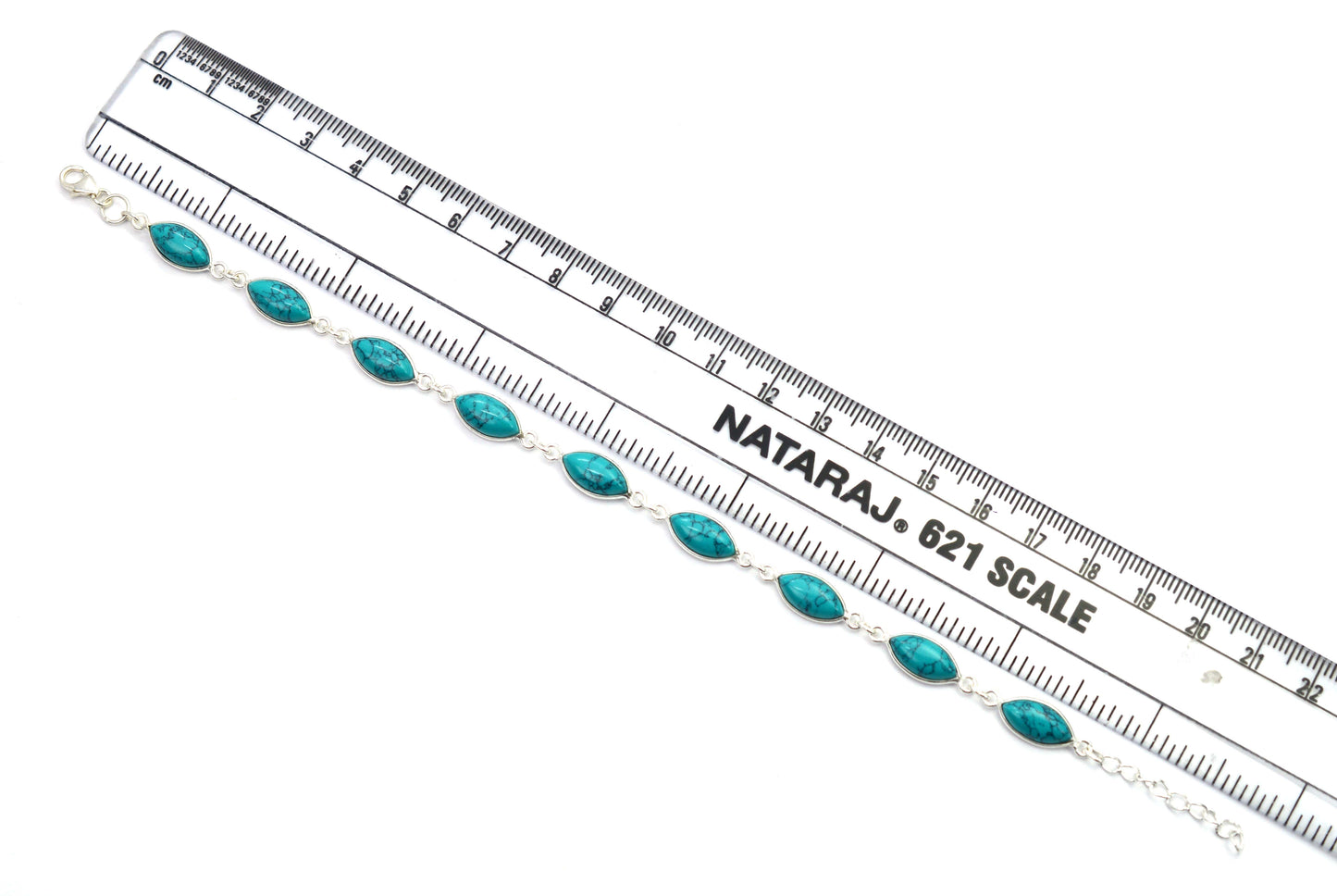 925 SOLID STERLING SILVER BLUE TURQUOISE HANDMADE BRACELET - 8.7 INCH