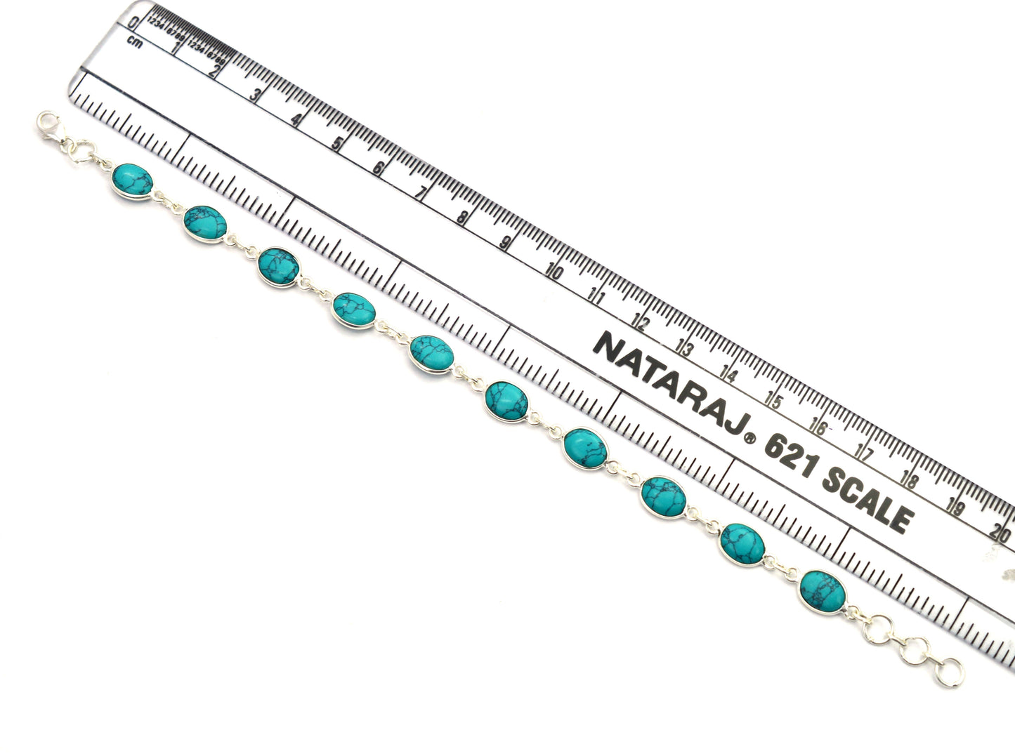 925 SOLID STERLING SILVER BLUE TURQUOISE HANDMADE BRACELET -8.5 INCH