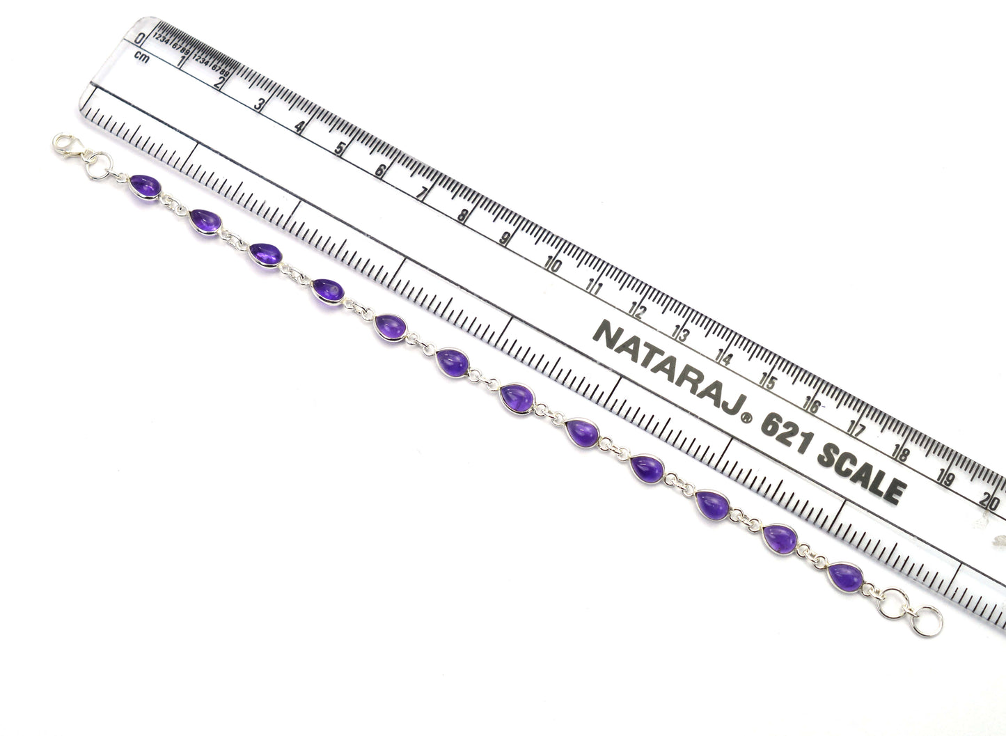 925 SOLID STERLING SILVER PURPLE AMETHYST HANDMADE BRACELET - 8.2 INCH