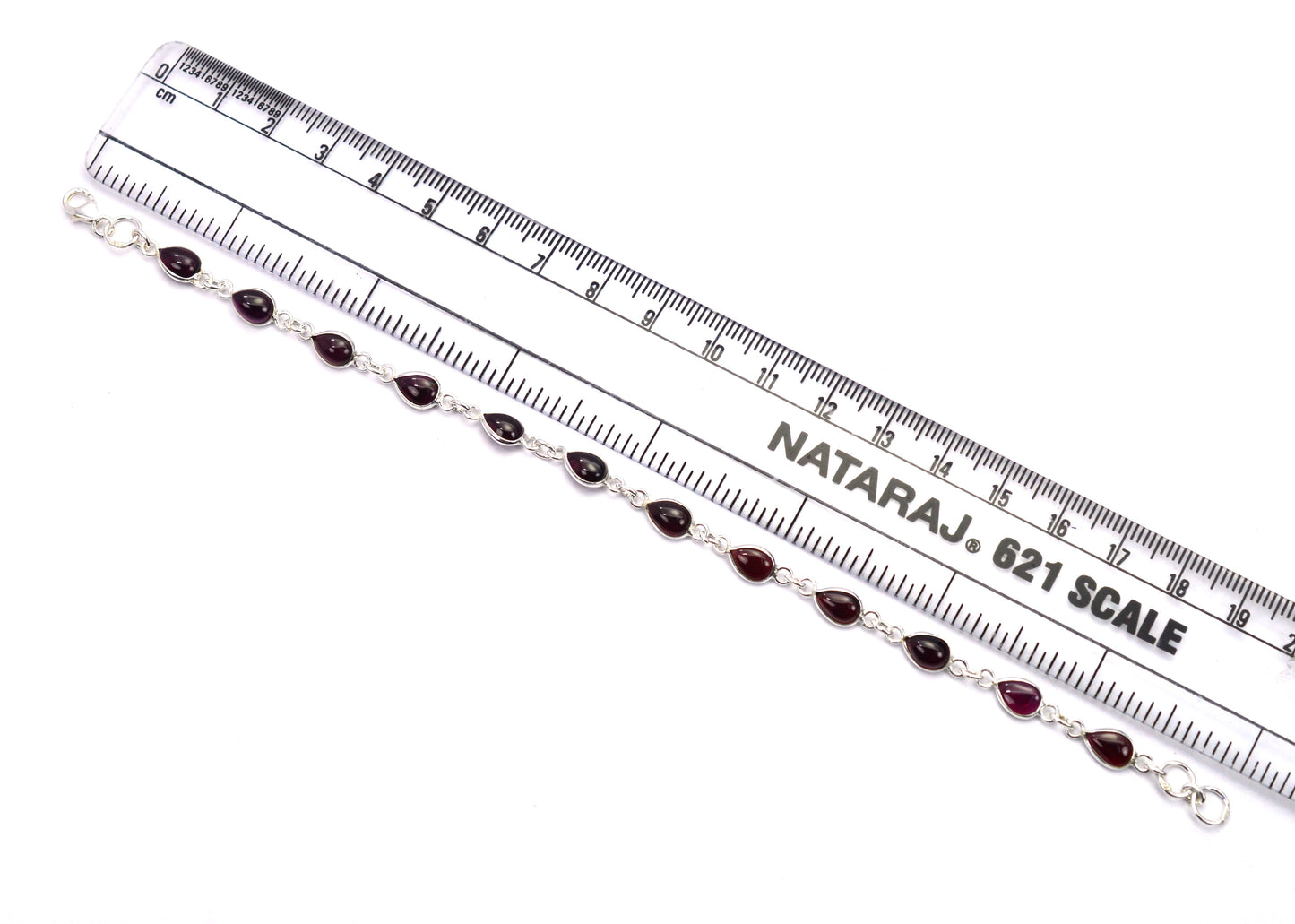 925 SOLID STERLING SILVER Red GARNET HANDMADE BRACELET -8.1 INCH