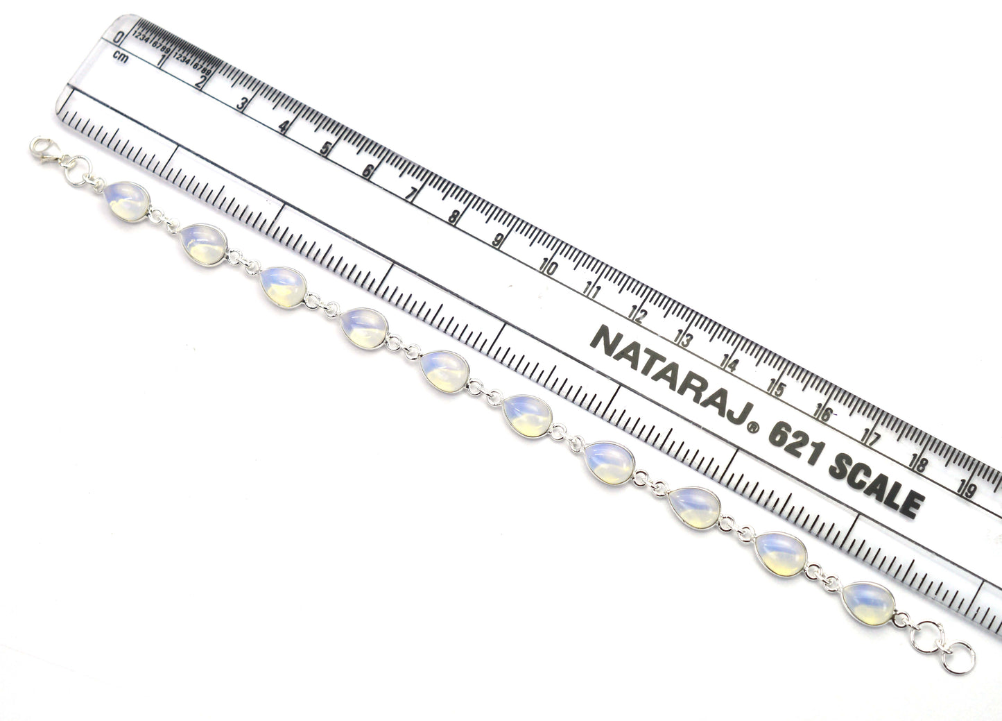 925 SOLID STERLING SILVER MILKY OPALITE HANDMADE BRACELET - 8.3 INCH