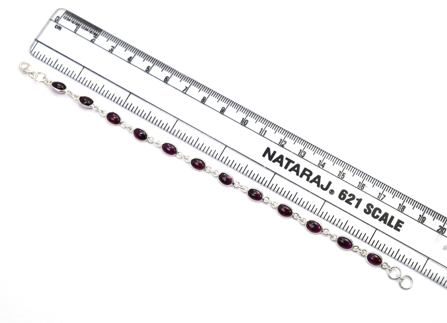 925 SOLID STERLING SILVER Red GARNET HANDMADE BRACELET - 8.1 INCH