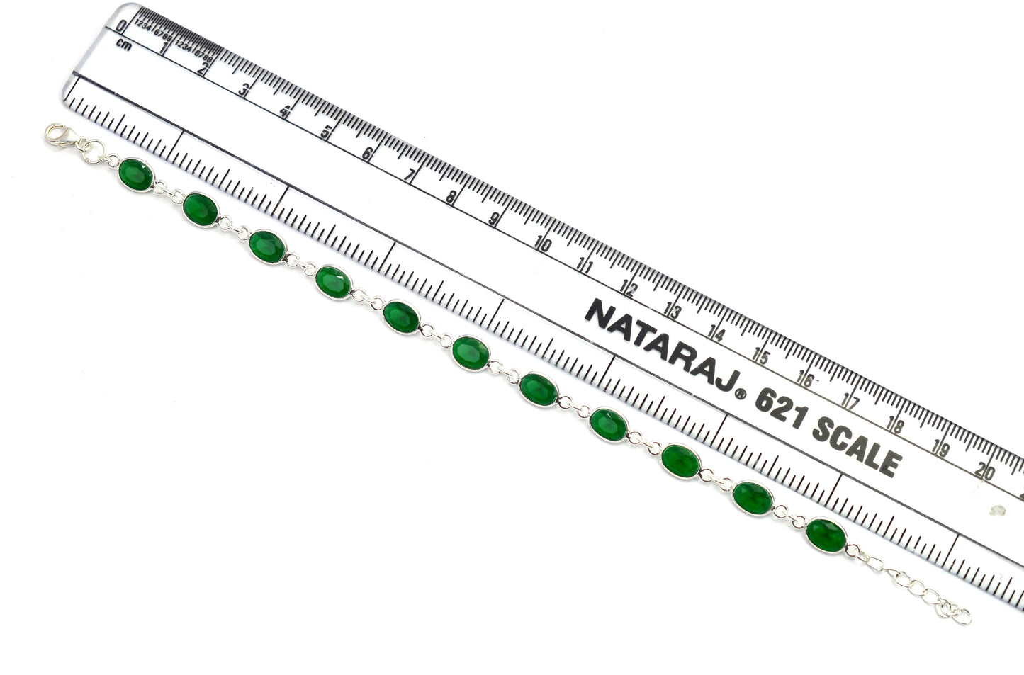 925 SOLID STERLING SILVER CUT Simulated Emerald HANDMADE BRACELET - 8.5 INCH