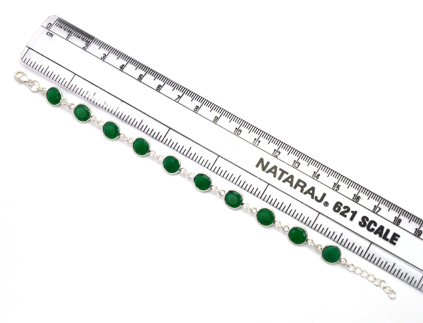 925 SOLID STERLING SILVER CUT Simulated Emerald HANDMADE BRACELET - 7.8 INCH