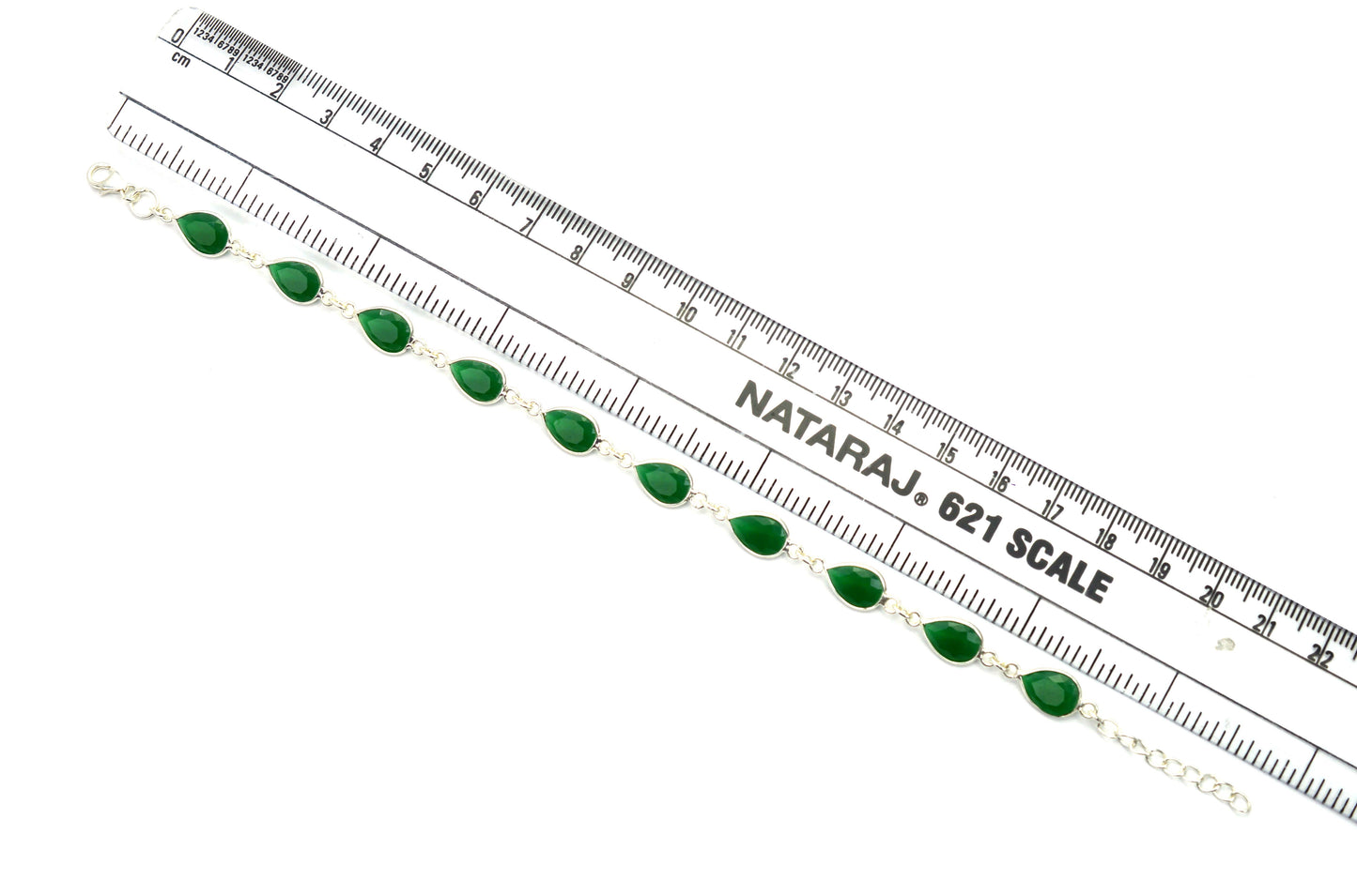 925 SOLID STERLING SILVER CUT Simulated Emerald HANDMADE BRACELET - 8.7 INCH