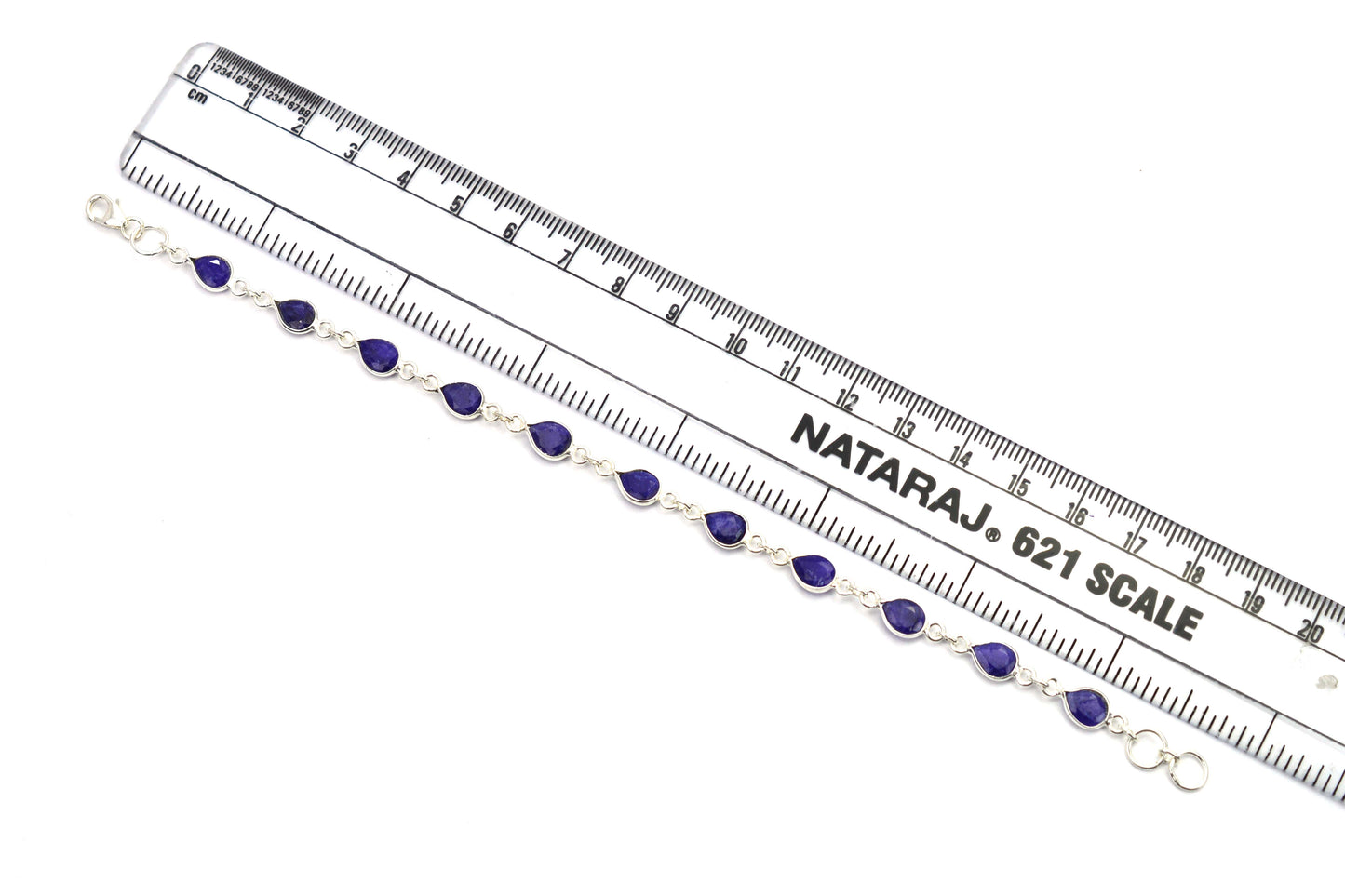 925 SOLID STERLING SILVER CUT Simulated Sapphire HANDMADE BRACELET - 8 INCH