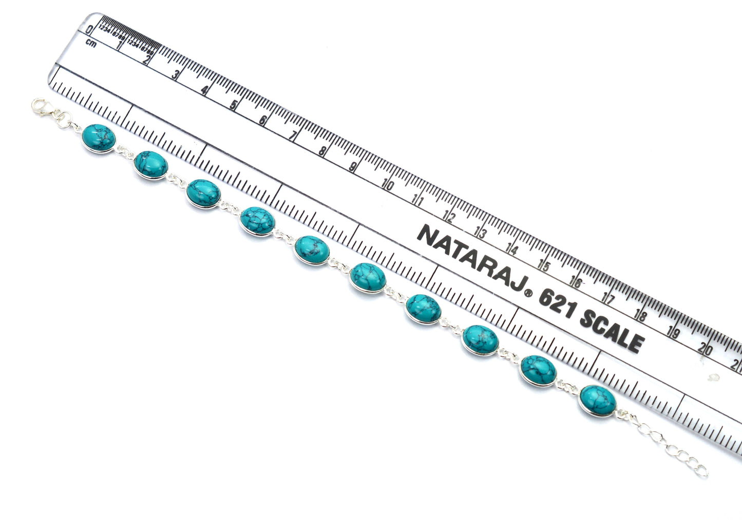 925 SOLID STERLING SILVER BLUE TURQUOISE HANDMADE BRACELET - 8.5 INCH