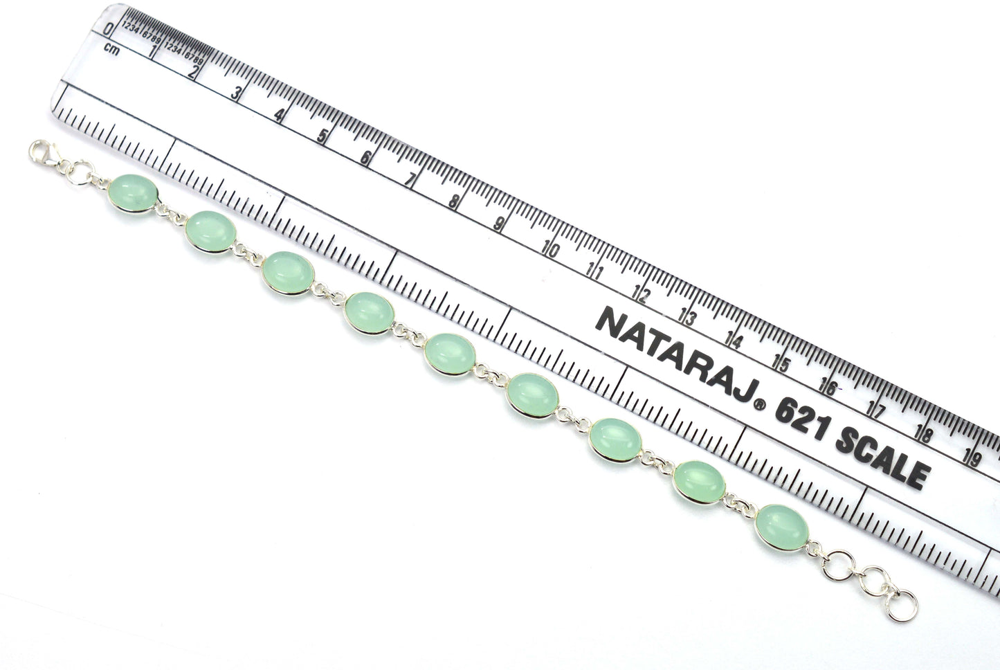 925 SOLID STERLING SILVER AQUA CHALCEDONY HANDMADE BRACELET - 7.5 INCH