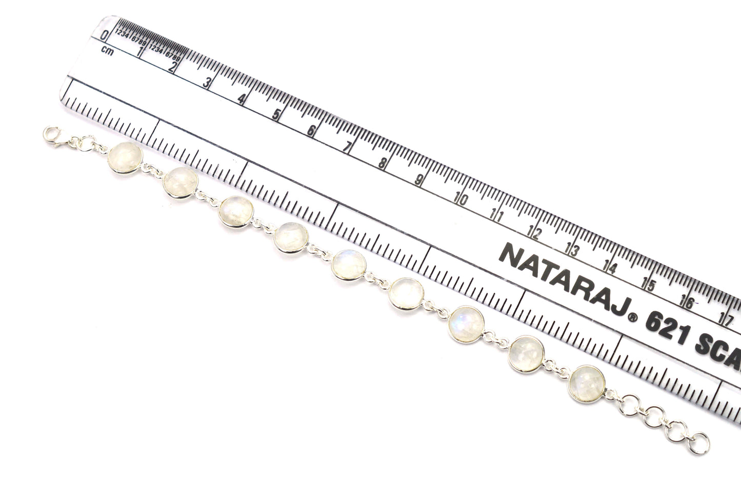 925 SOLID STERLING SILVER WHITE RAINBOW MOONSTONE HANDMADE BRACELET - 7 INCH