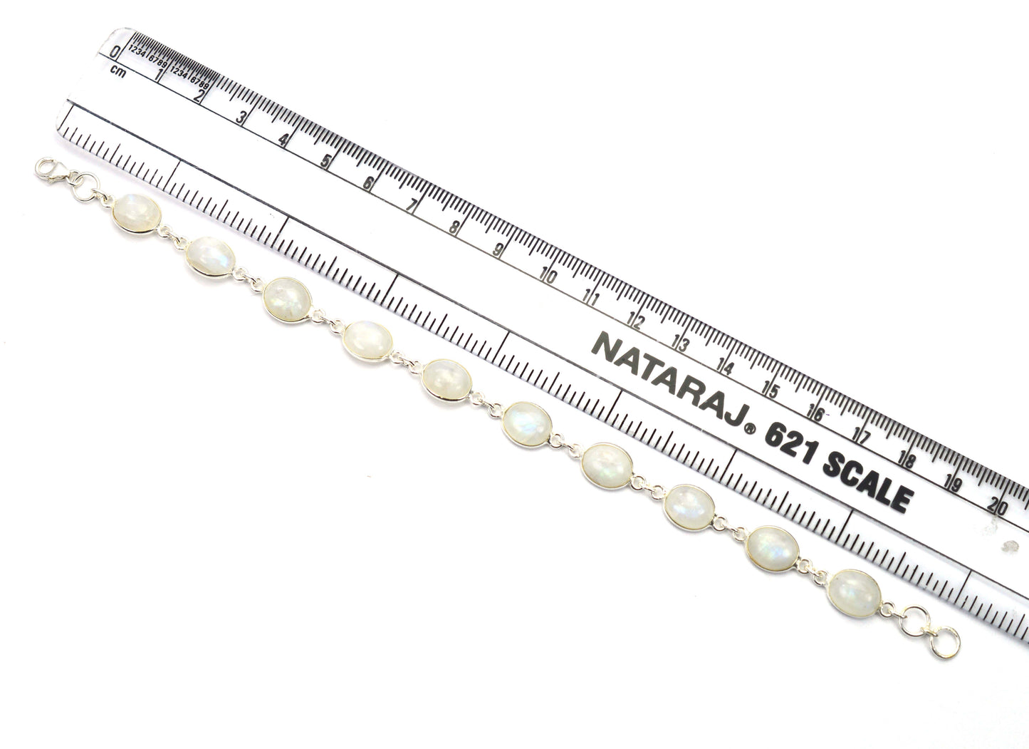 925 SOLID STERLING SILVER WHITE RAINBOW MOONSTONE HANDMADE BRACELET - 8 INCH