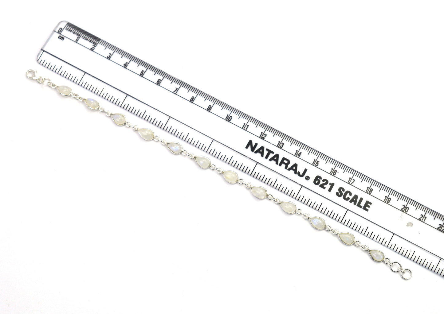 925 SOLID STERLING SILVER WHITE RAINBOW MOONSTONE HANDMADE BRACELET -8.5 INCH