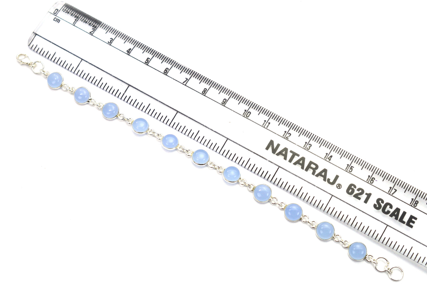 925 SOLID STERLING SILVER BLUE CHALCEDONY HANDMADE BRACELET - 7.5 INCH O