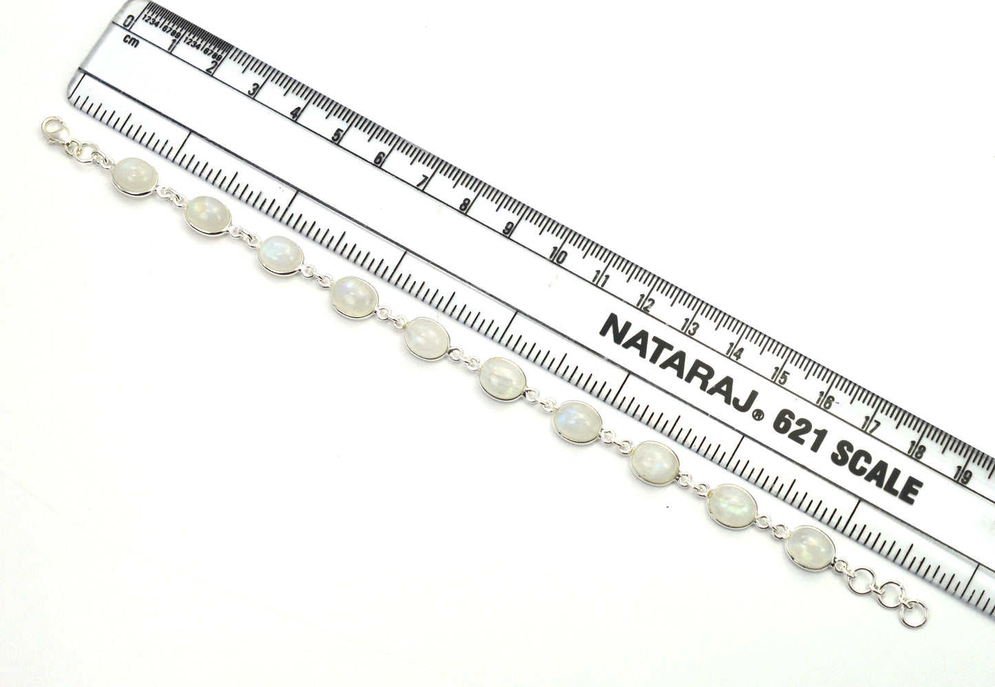 925 SOLID STERLING SILVER WHITE RAINBOW MOONSTONE HANDMADE BRACELET - 8 INCH