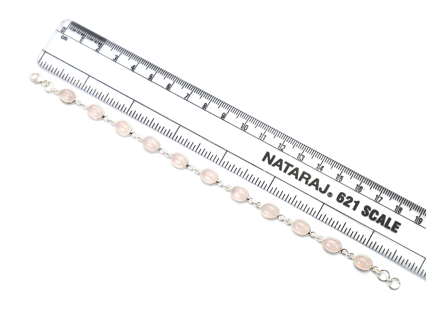 925 SOLID STERLING SILVER PINK ROSE QUARTZ HANDMADE BRACELET - 7.5 INCH