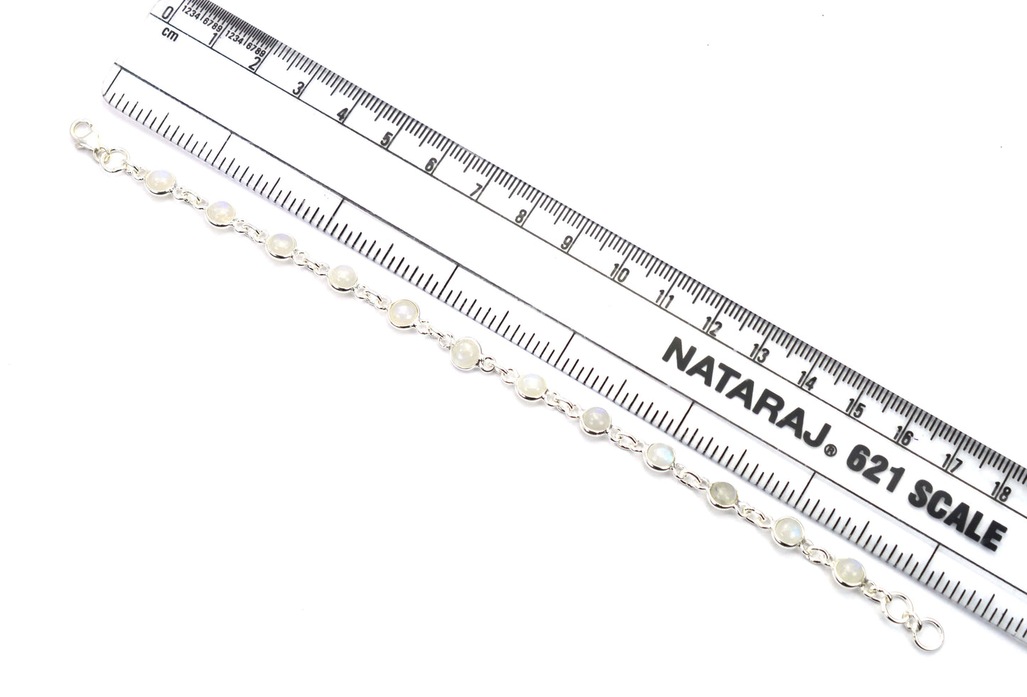 925 SOLID STERLING SILVER WHITE RAINBOW MOONSTONE HANDMADE BRACELET - 7 INCH