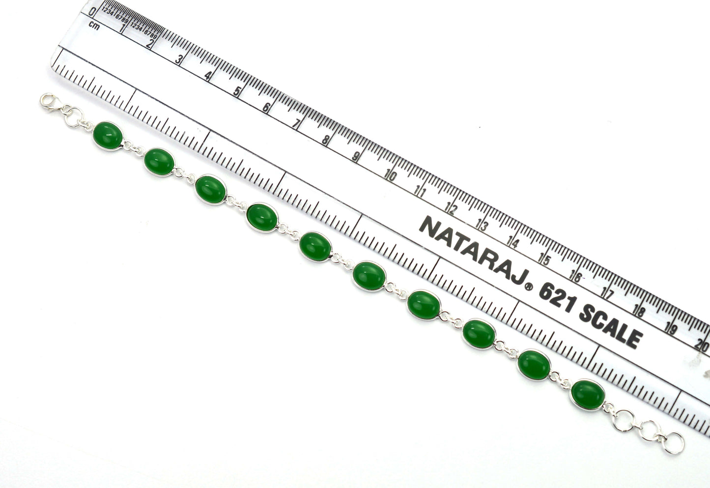 925 SOLID STERLING SILVER GREEN ONYX HANDMADE BRACELET - 8 INCH