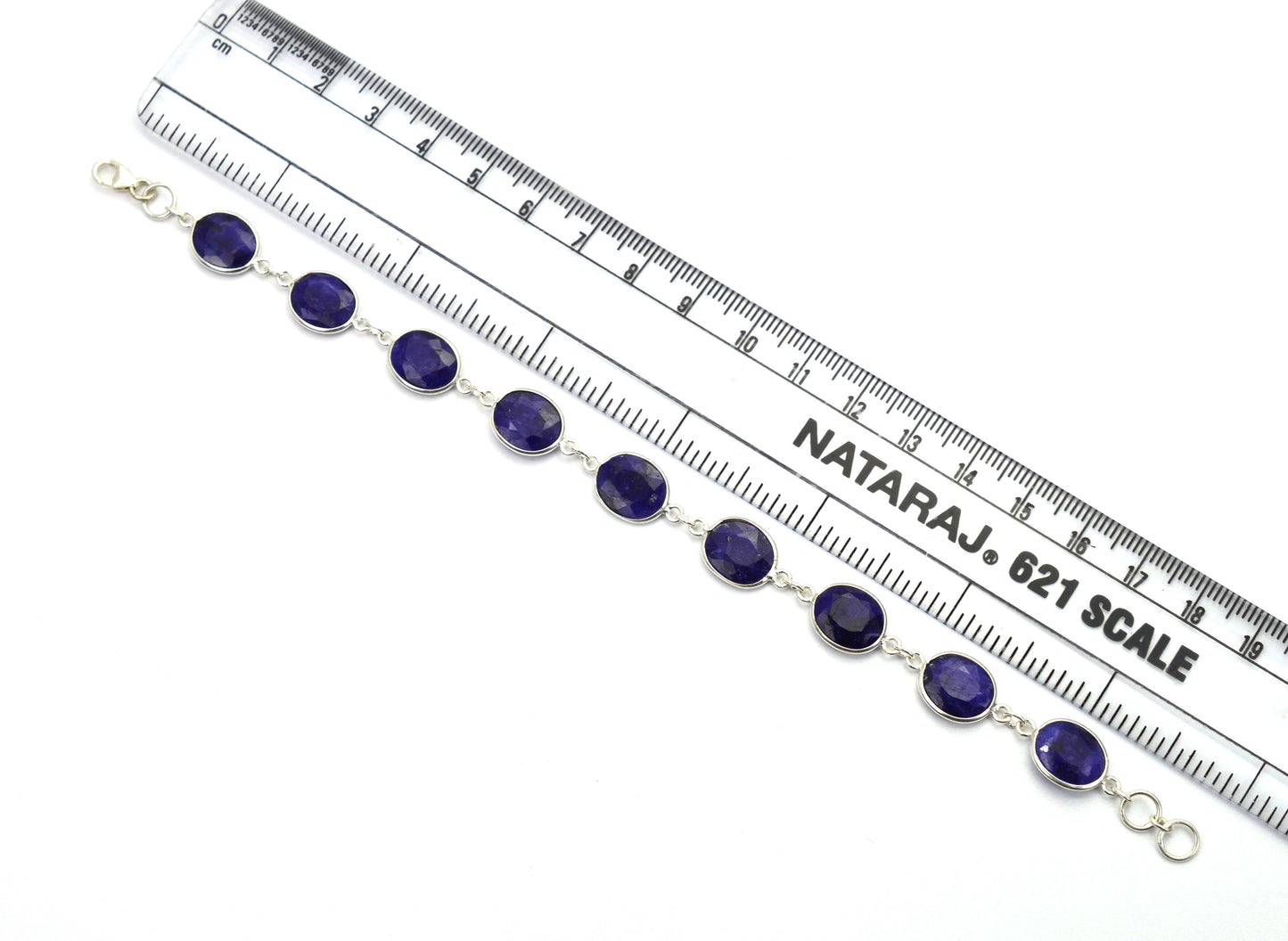 925 SOLID STERLING SILVER CUT Simulated Sapphire HANDMADE BRACELET - 7.5 INCH