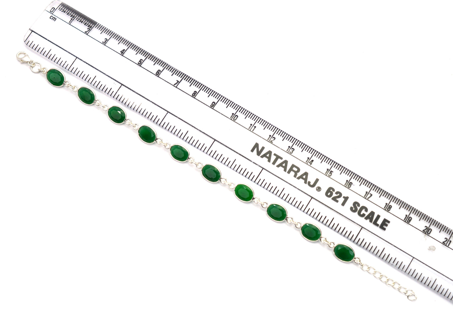 925 SOLID STERLING SILVER CUT Simulated Emerald HANDMADE BRACELET - 8 INCH