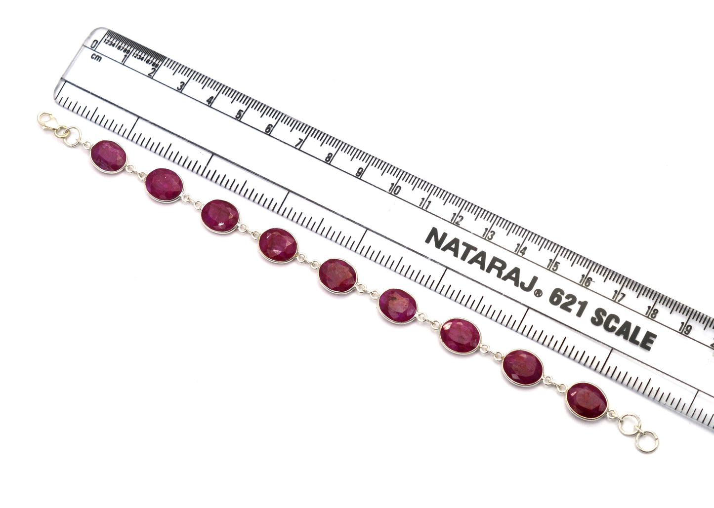 925 SOLID STERLING CUT Simulated Ruby HANDMADE BRACELET- 8 INCH