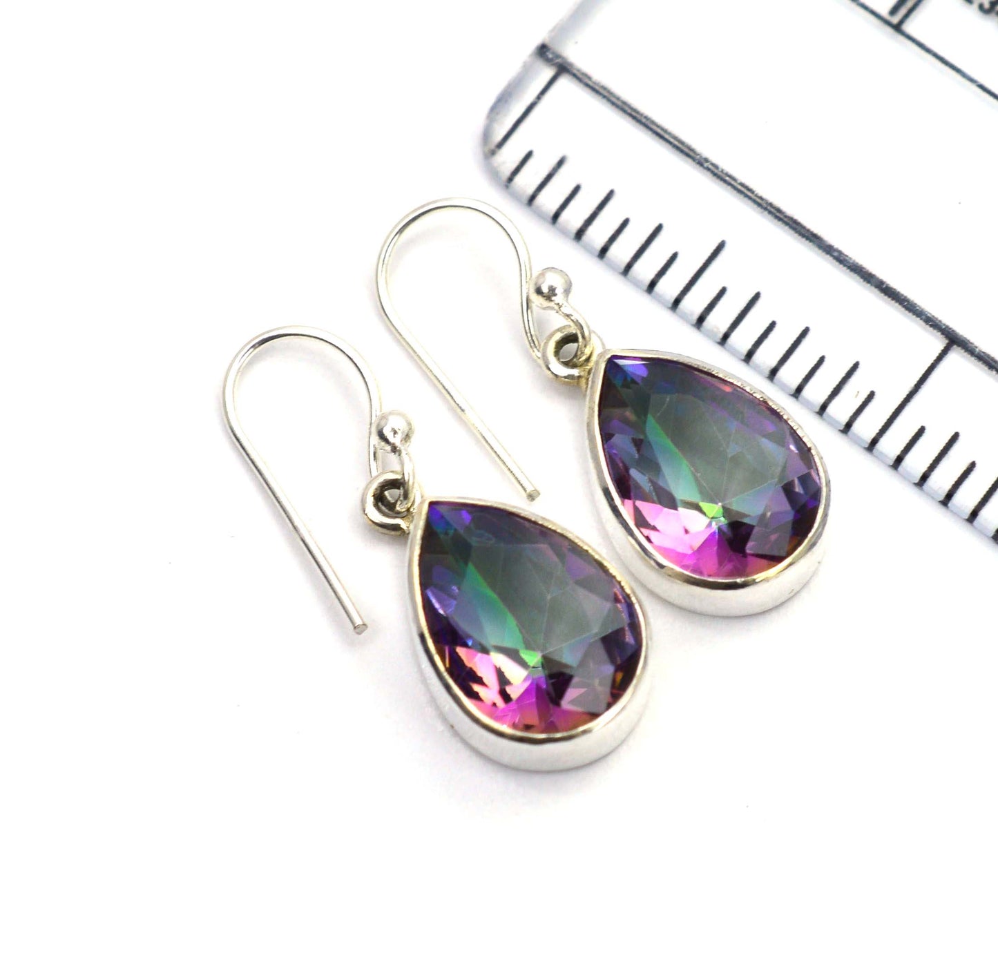 925 SOLID STERLING SILVER FACETED MYSTIC TOPAZ HOOK EARRING -1 INCH