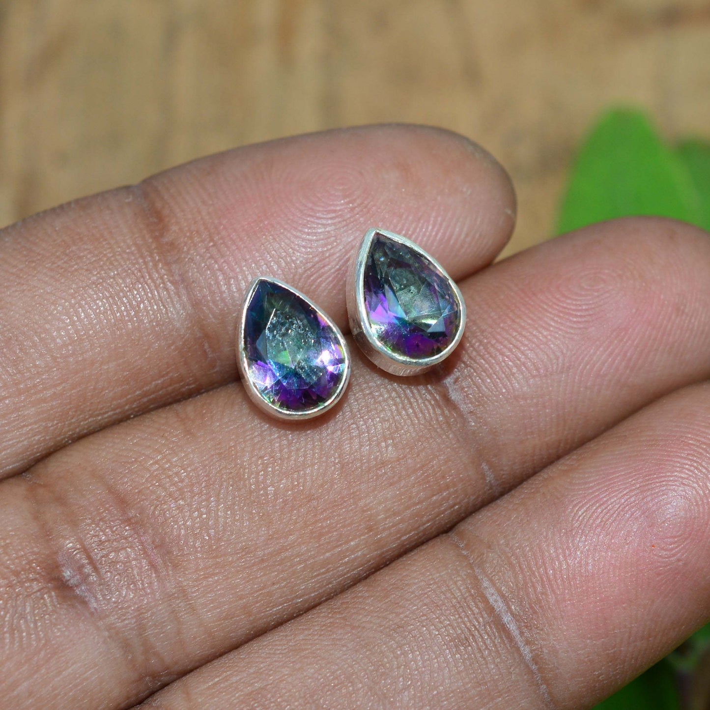 925 SOLID STERLING SILVER FACETED MYSTIC TOPAZ STUD EARRING