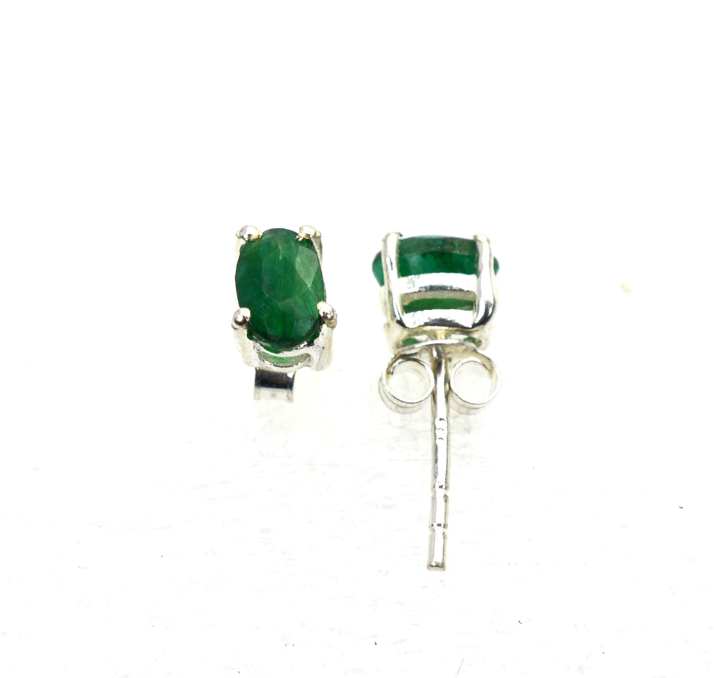 925 SOLID STERLING SILVER GREEN Simulated Emerald STUD EARRING LOT