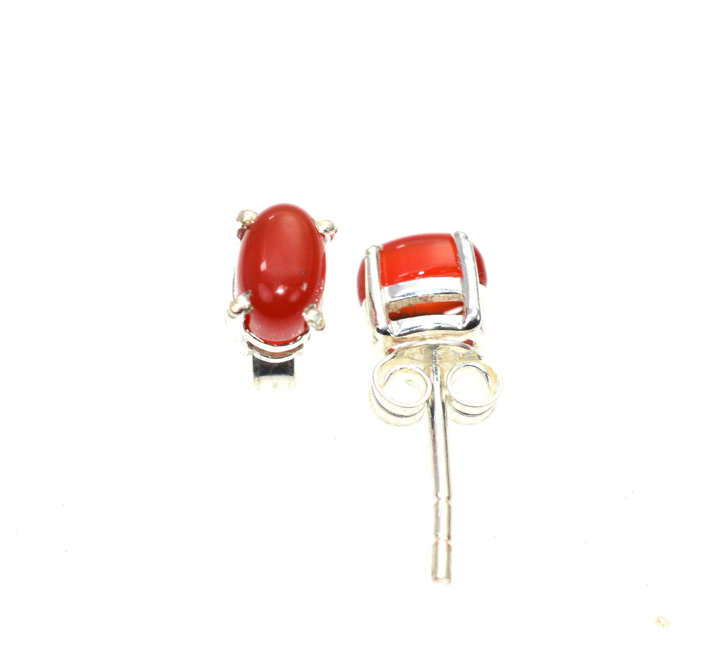 925 SOLID STERLING SILVER RED CARNELIAN STUD EARRING