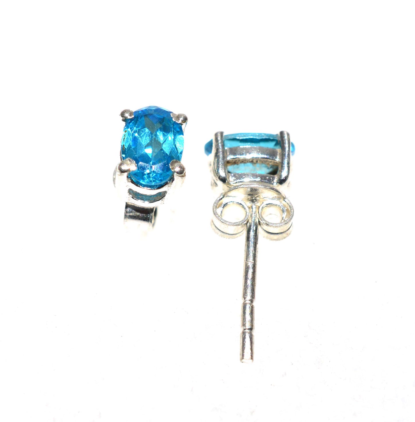 WHOLEESALE 11PR 925 SOLID STERLING SILVER CUT BLUE TOPAZ STUD EARRING LOT