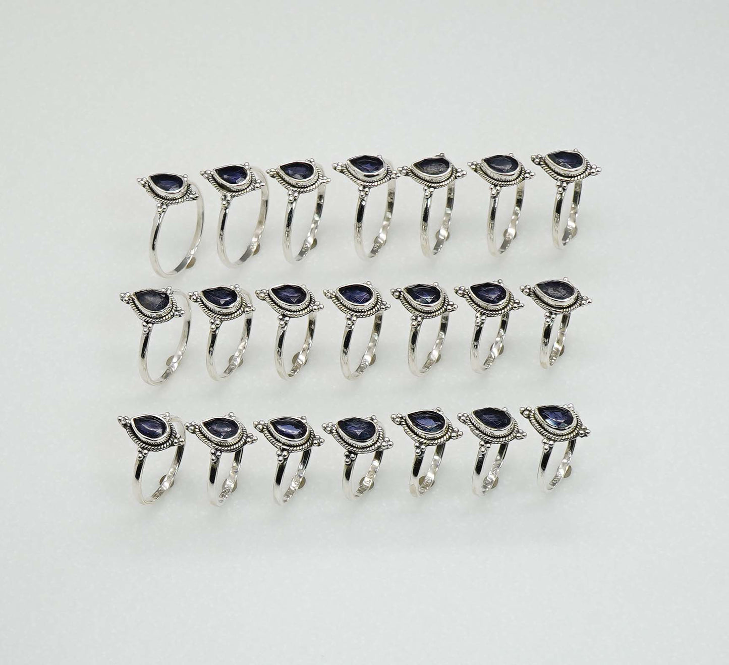 Wholesale 925 21PC Solid Sterling Silver Faceted Blue Iolite Ring Lot