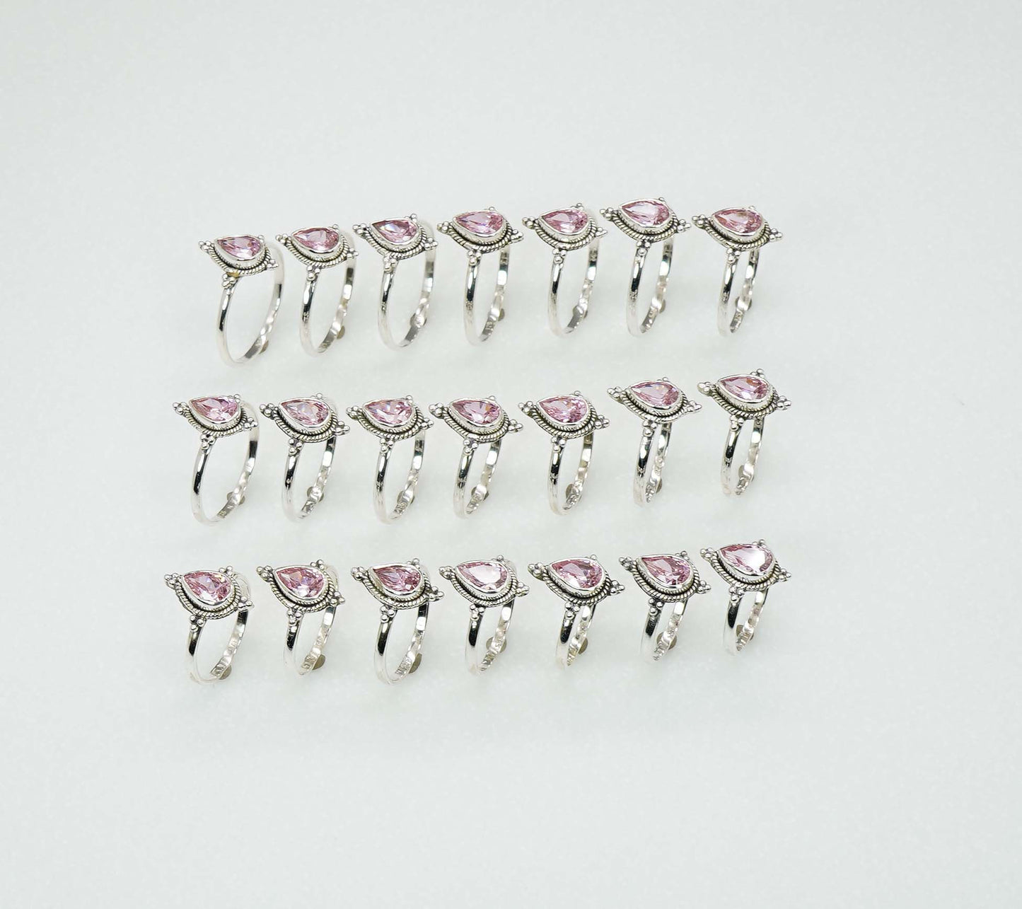 Wholesale 925 21PC Solid Sterling Silver Faceted Pink Topaz Ring Lot