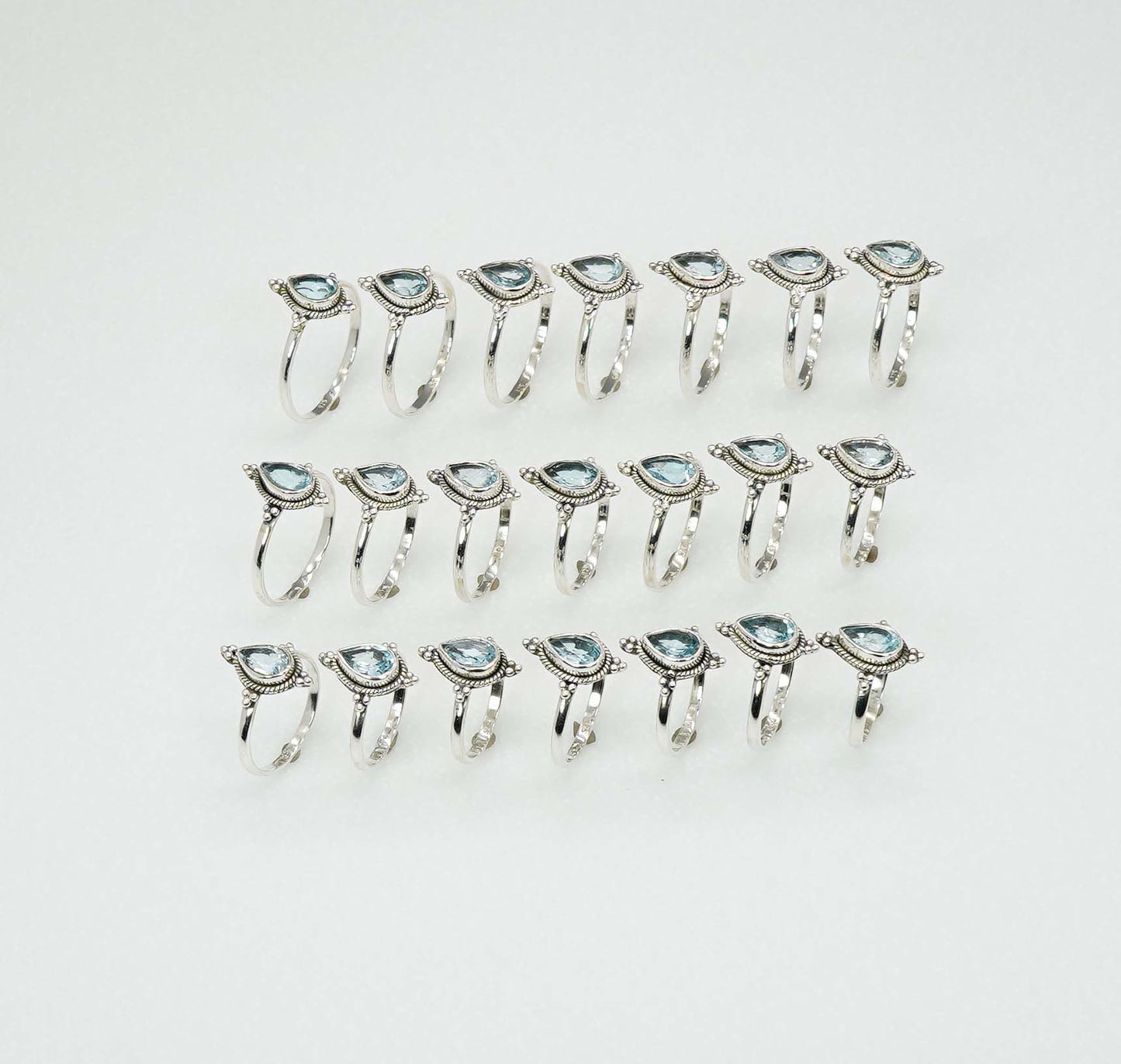 Wholesale 925 21PC Solid Sterling Silver Faceted Blue Topaz Ring Lot